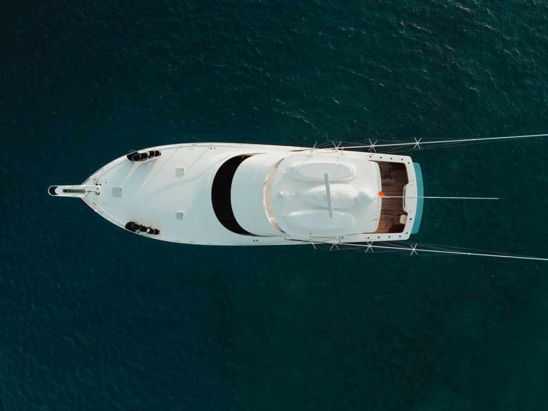 Aerial view of a yacht off the coast of Mallorca